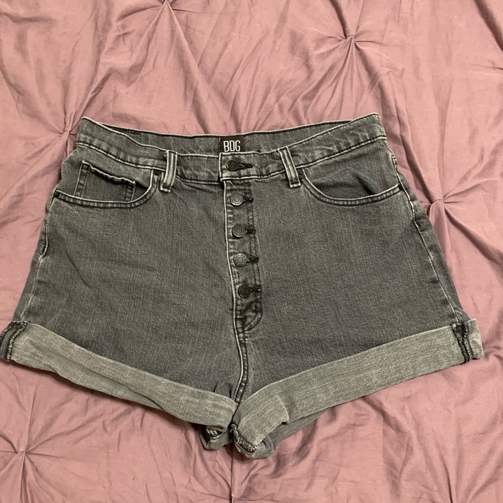 BDG distressed black denim high rise mom shorts